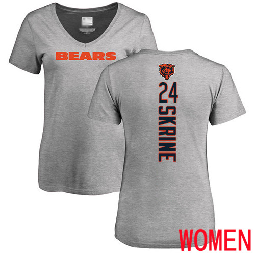 Chicago Bears Ash Women Buster Skrine Backer V-Neck NFL Football #24 T Shirt->nfl t-shirts->Sports Accessory